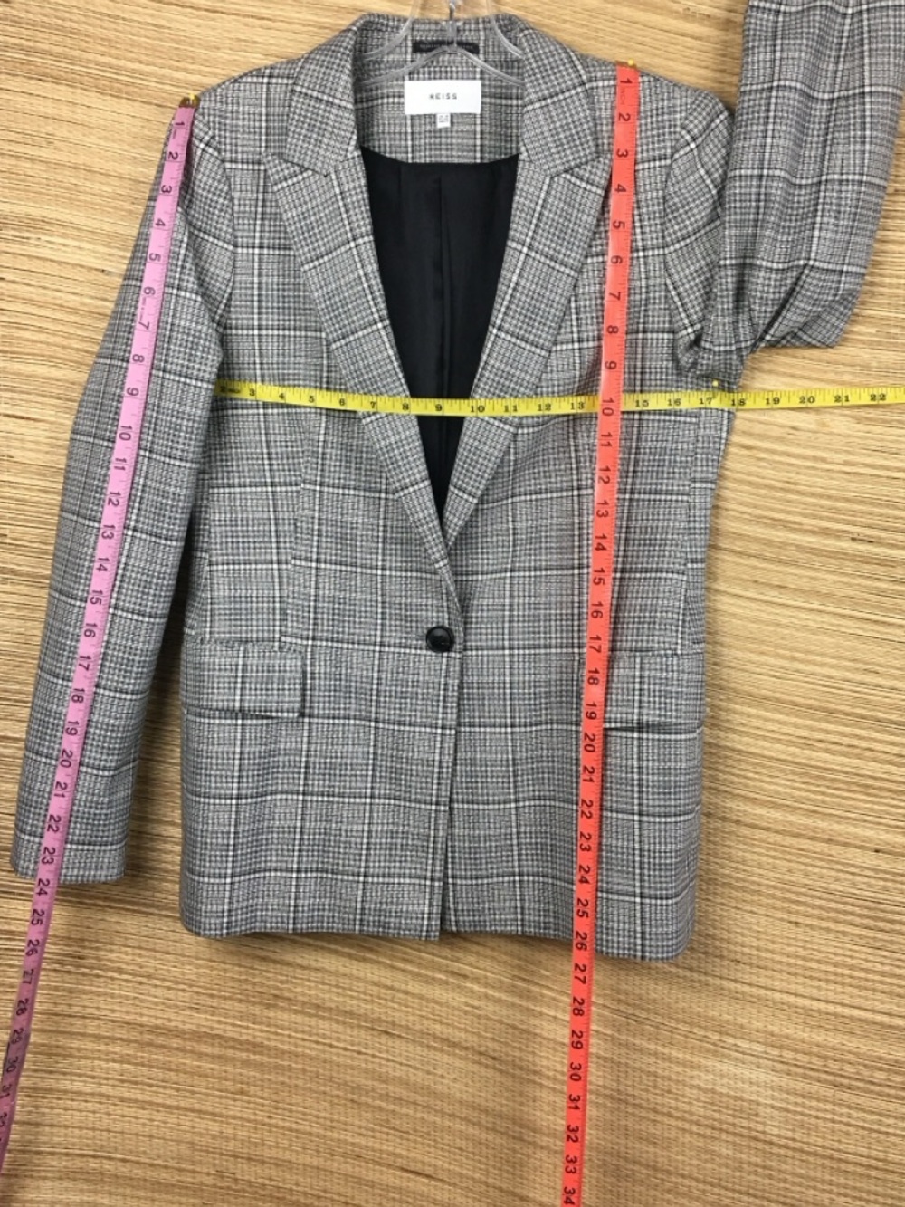 REISS Alenna Single-Breasted Prince of Wales Check Suit Blazer in Grey Size US 6 - Picture 13 of 13